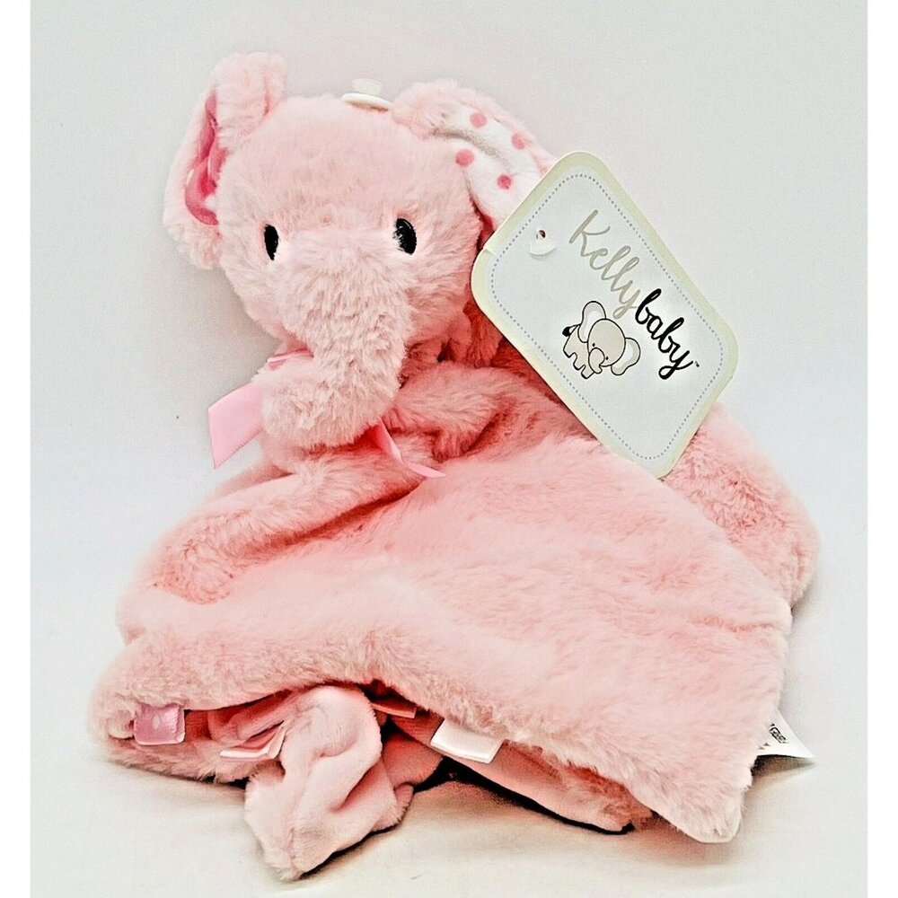 Kelly Baby Pink Elephant Lovey Rattle Sensory Tags Polka Dot Ears 13 inch TAGS